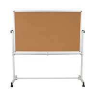 Reversible Mobile Cork Bulletin Board And White Board Stand With Pen Tray