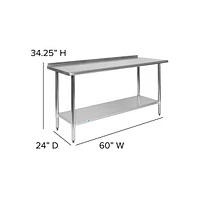 Stainless Steel 18 Gauge Prep And Work Table With Backsplash And Shelf