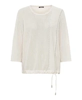 Olsen Women's 100% Cotton Dolman Sleeve Embellished Pullover