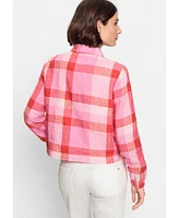 Olsen Women's 100% Linen Plaid Cropped Jacket