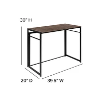 Merrick Lane Perth Folding Computer Desk With Rustic Wood Grain Finish And Metal Frame, Folding Laptop Desk For Home Office