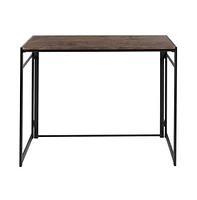 Merrick Lane Perth Folding Computer Desk With Rustic Wood Grain Finish And Metal Frame, Folding Laptop Desk For Home Office