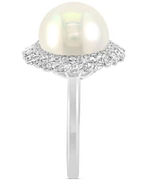 Effy Freshwater Pearl (12mm) & Diamond (1 ct. t.w.) Halo Statement Ring in 14k White Gold