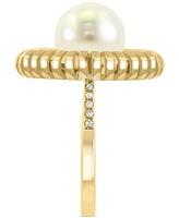 Effy Freshwater Pearl (12mm) & Diamond (1/20 ct. t.w.) Sunray Statement Ring in 14k Gold