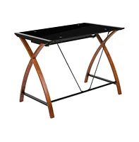 Glass Computer Desk-Pull-Out Keyboard Tray & Crisscross Frame