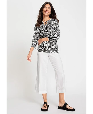 Olsen Women's Lisa Fit Straight Cropped Cotton Linen Pant