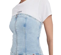 Tommy Jeans Women's Strapless Zip-Front Denim Top