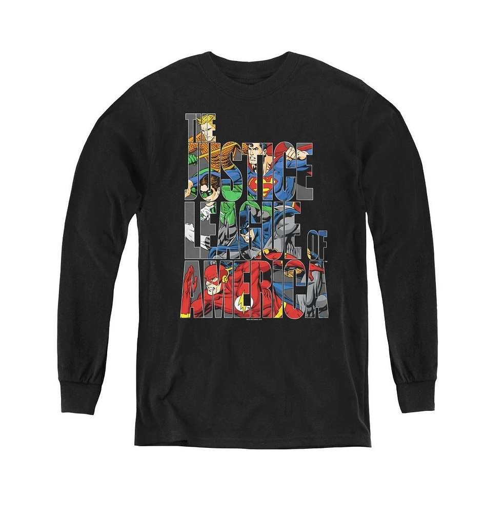 Justice League Boys of America Youth Lettered Long Sleeve Sweatshirts