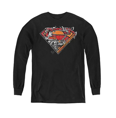 Superman Boys Youth Breaking Chain Logo Long Sleeve Sweatshirts