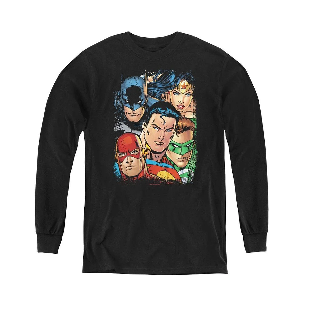 Justice League Boys of America Youth Up Close And Personal Long Sleeve Sweatshirts