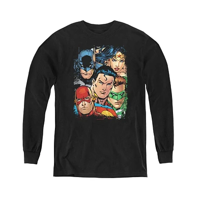 Justice League Boys of America Youth Up Close And Personal Long Sleeve Sweatshirts