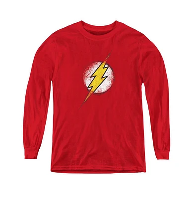 Justice League Boys of America Youth Destroyed Flash Logo Long Sleeve Sweatshirts