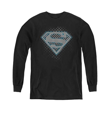 Superman Boys Youth Checkerboard Long Sleeve Sweatshirts