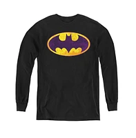 Batman Boys Youth Bm Neon Distress Logo Long Sleeve Sweatshirts