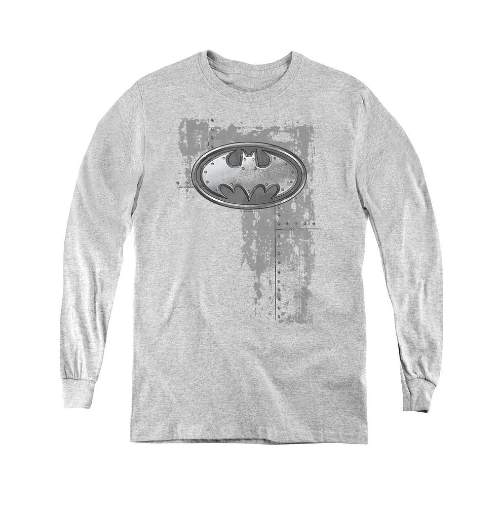 Batman Boys Youth Rivited Metal Logo Long Sleeve Sweatshirts
