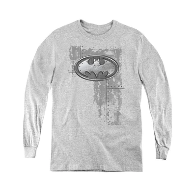 Batman Boys Youth Rivited Metal Logo Long Sleeve Sweatshirts