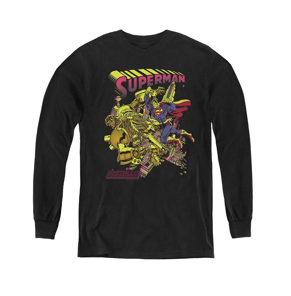 Superman Boys Youth Versus Metallo Blacklight Long Sleeve Sweatshirts