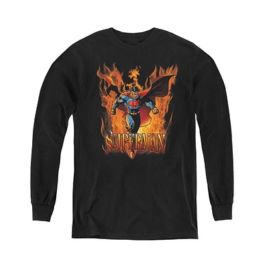 Superman Boys Youth Through The Fire Long Sleeve Sweatshirts