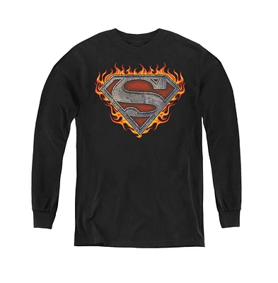 Superman Boys Youth Iron Fire Shield Long Sleeve Sweatshirts