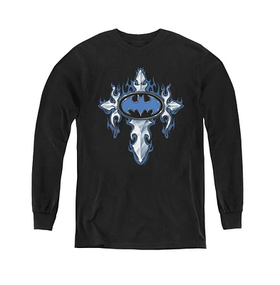 Batman Boys Youth Gothic Steel Logo Long Sleeve Sweatshirts