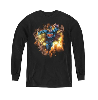 Superman Boys Youth Blasting Through Long Sleeve Sweatshirts