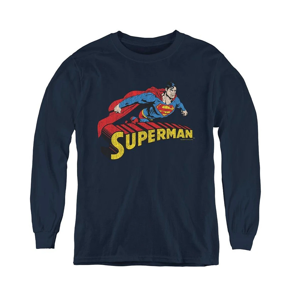 Superman Boys Youth Flying Over Long Sleeve Sweatshirts