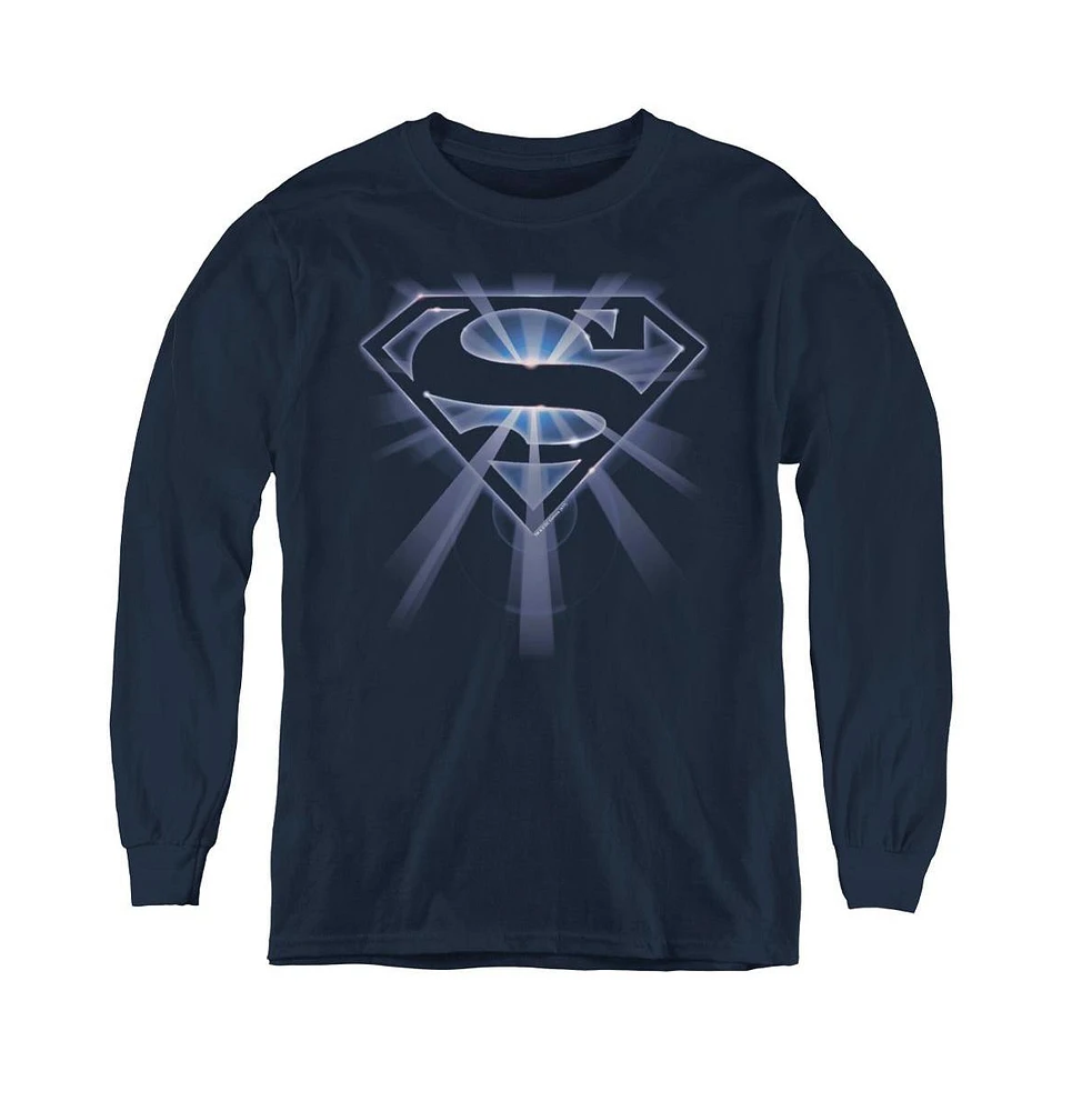 Superman Boys Youth Glowing Shield Long Sleeve Sweatshirts