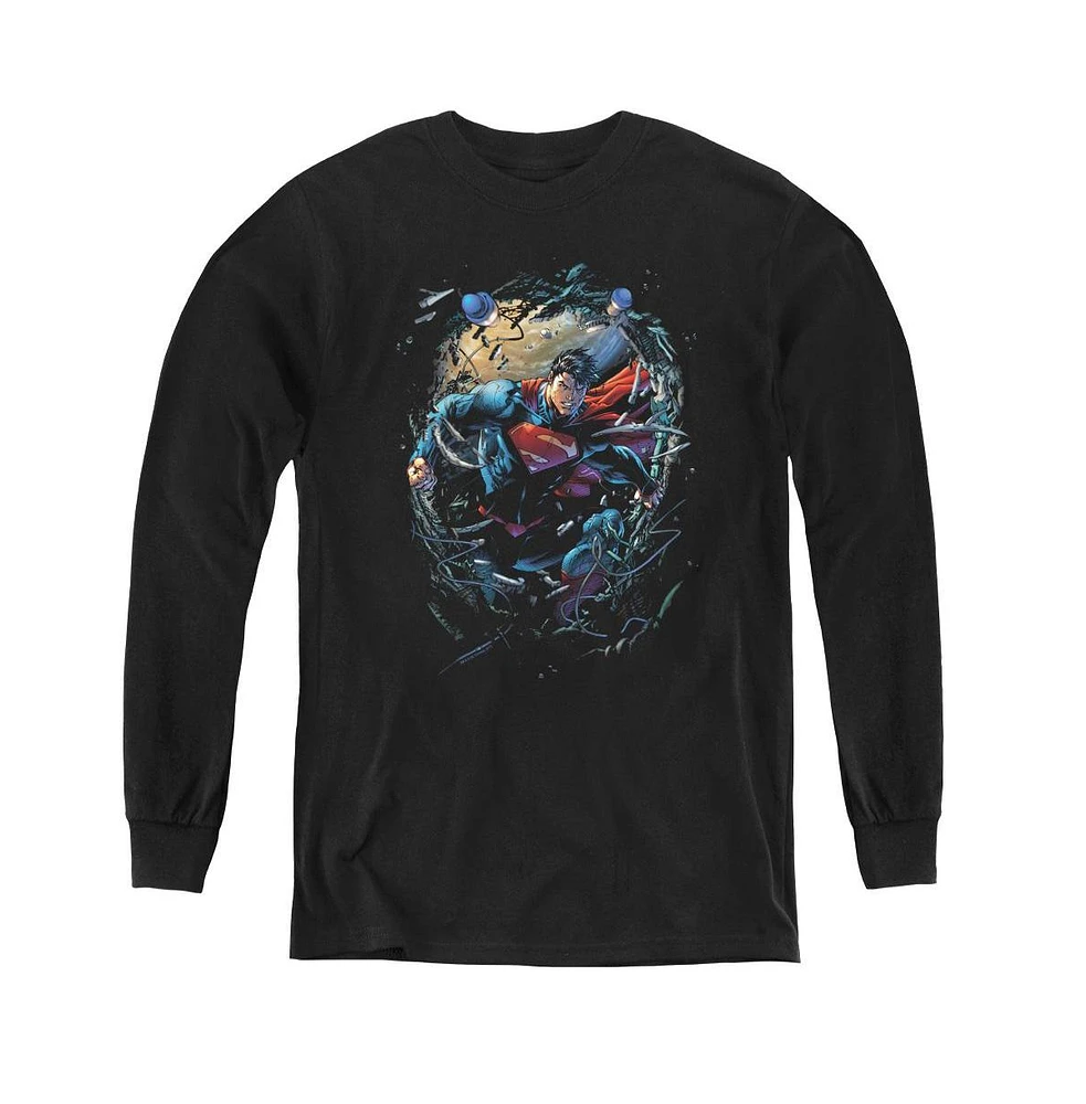 Superman Boys Youth Breaking Space Long Sleeve Sweatshirts