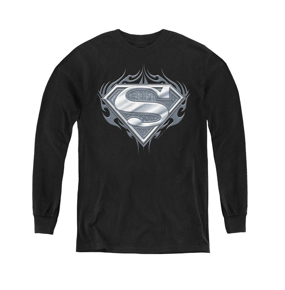 Superman Boys Youth Biker Metal Long Sleeve Sweatshirts