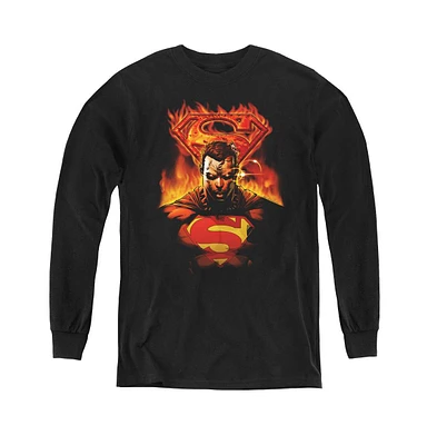 Superman Boys Youth Man On Fire Long Sleeve Sweatshirts