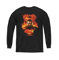Superman Boys Youth Man On Fire Long Sleeve Sweatshirts