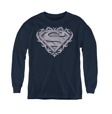 Superman Boys Youth Tribal Steel Shield Long Sleeve Sweatshirts