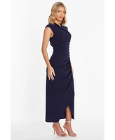 Quiz Women's Scuba Crepe Ruched Button Detail Maxi Dress