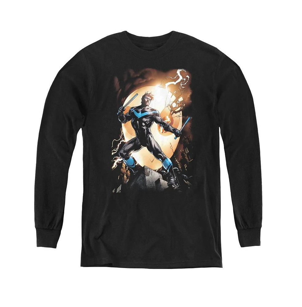 Batman Boys Youth Nightwing Against Owls Long Sleeve Sweatshirts