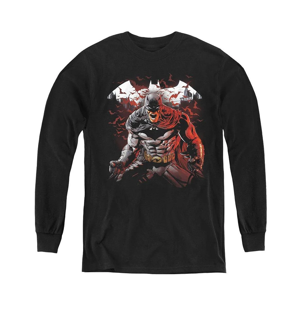 Batman Boys Youth Raging Bat Long Sleeve Sweatshirts