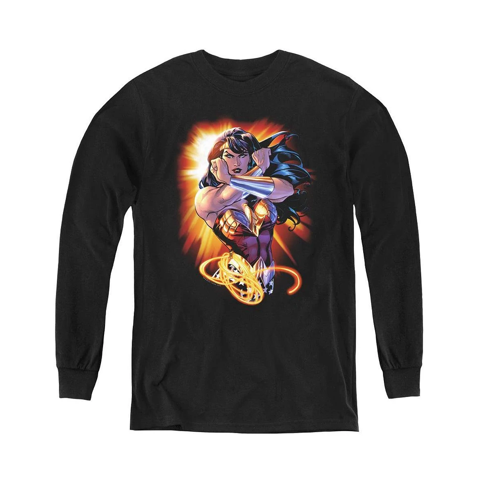 Justice League Boys of America Youth Wonder Woman Rays Long Sleeve Sweatshirts