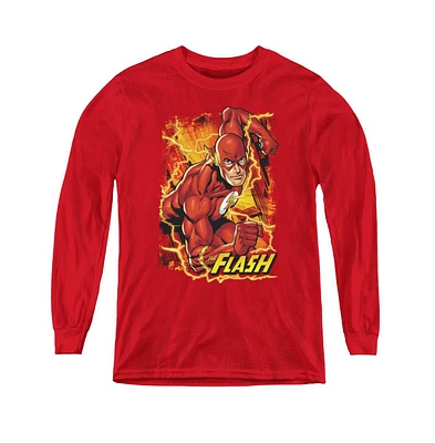 Justice League Boys of America Youth Flash Lightning Long Sleeve Sweatshirts