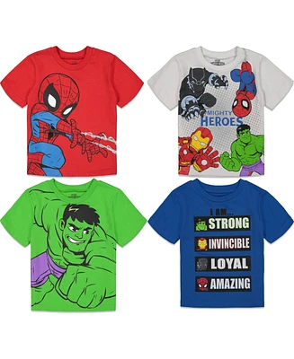 Marvel Toddler Boys Avengers Super Hero Adventures Spider-Man Hulk Iron Man 4 Pack Graphic T-Shirts
