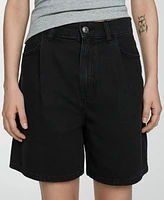 Mango Women's Pleats Detail Denim Shorts