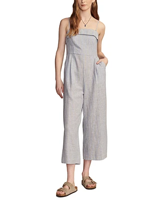 Lucky Brand Women's Striped Strapless Cotton-Linen Cropped Jumpsuit