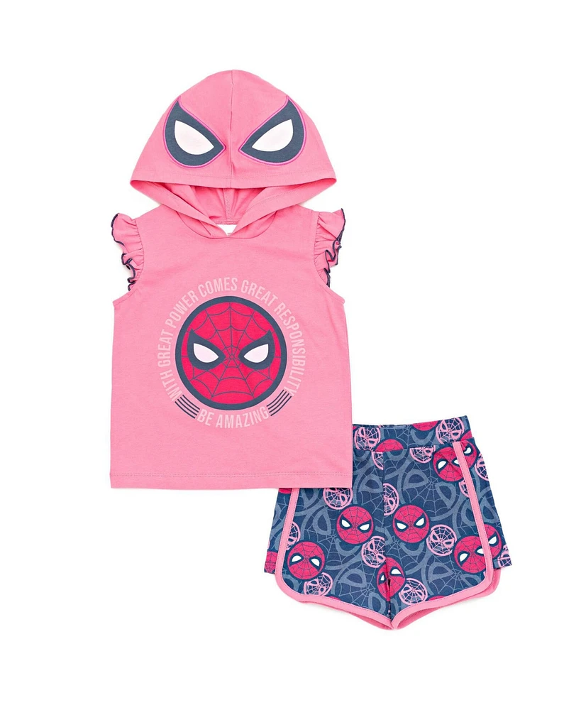 Marvel Toddler Girls Spider-Man Cosplay Tank Top Dolphin Active and French Terry Shorts - Spider
