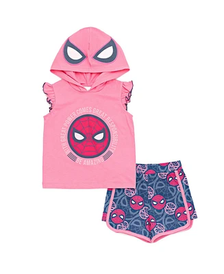 Marvel Toddler Girls Spider-Man Cosplay Tank Top Dolphin Active and French Terry Shorts - Spider