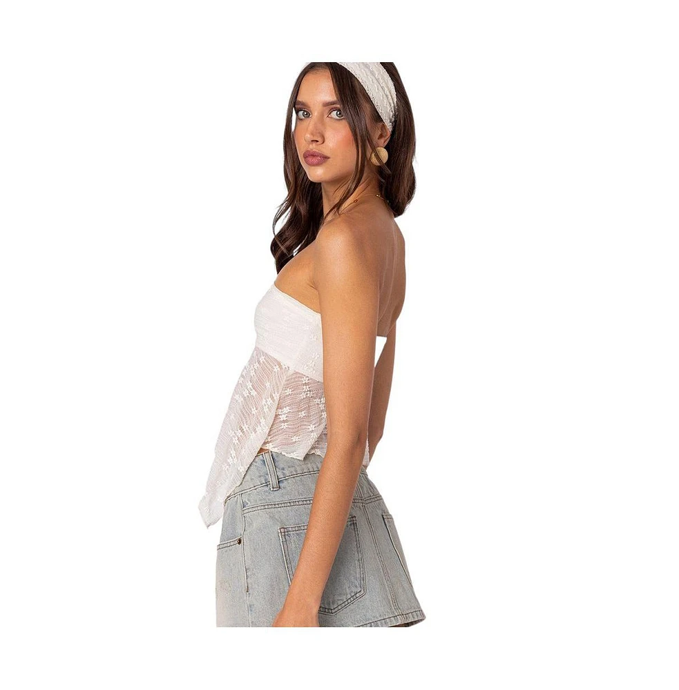 Edikted Women's Embroidered Sheer Strapless Top