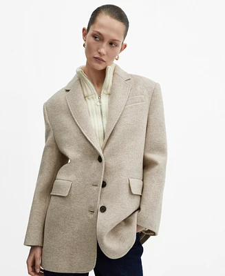 Mango Women's Oversized 100% Wool Coat