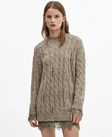 Mango Women's Decorative Ripped Long Sweater