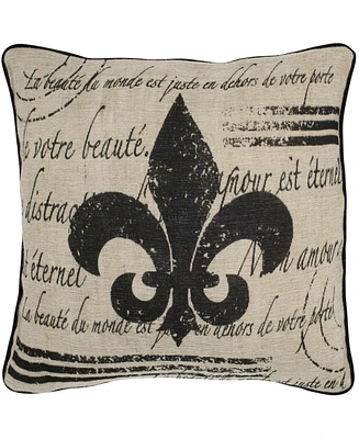 Rizzy Home Scripted Fleur de Lis Polyester Filled Decorative Pillow, 18" x 18"