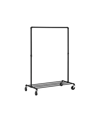 Slickblue Clothes Rail, Clothing Rack on Wheels, Coat Stand with 1 Hanging Rail and Shelf