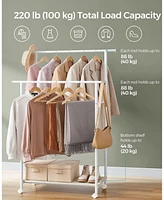 Slickblue Clothes Rack with Wheels, Double-Rod Clothing Rack for Hanging Clothes with Shelf