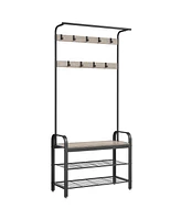 Slickblue Hall Tree With Shoe Bench For Entryway, Industrial Accent Furniture Steel Frame