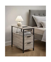 Narrow Nightstand Side Table With Usb Ports, Charging Station And Drawers